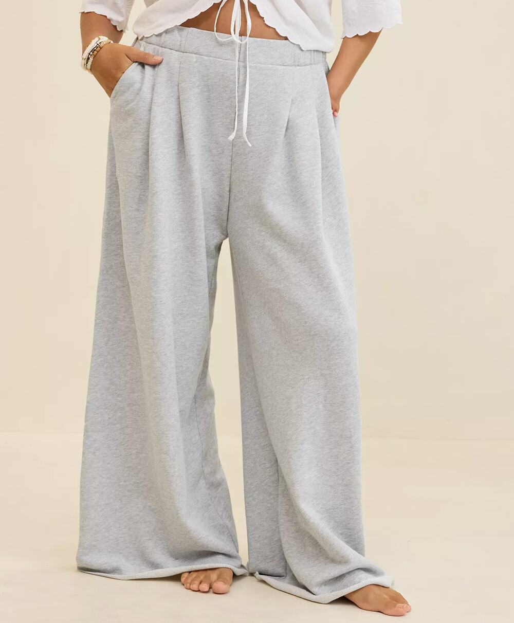 Aerie High Rise Street Trouser Pleated Wide Leg Sweatpants Gray Medium